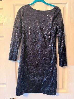 Navy Sequin Long Sleeve Party Dress